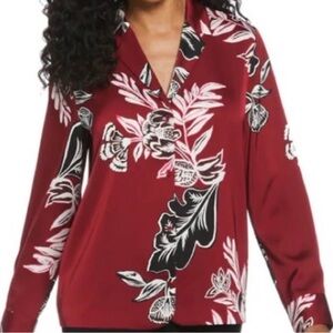 PLUS SIZE RAFAELLA RHUBARB WINE PRINT BUTTON DOWN BLOUSE LONG SLEEVES NEW
